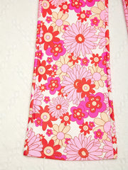 Girls Floral Flared Pants Elastic Waist Slim Fit Casual Bell Bottom