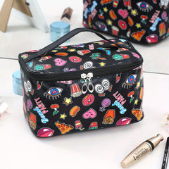Cartoon Printed Cube Travel Cosmetics Wash Bag PU Portable Storage Bag