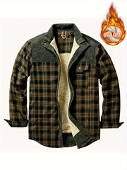 Men's Plaid Print Jacket Windproof Thermal Lapel Winter Shirt