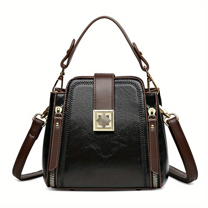 Stylish PU Leather Shoulder Bag Top Handle Zipper Crossbody Bag