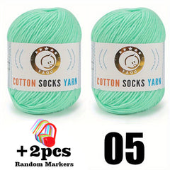 2pcs 50g Cotton Socks Yarn Hand Knitting Markers Crochet DIY Knitting Supplies