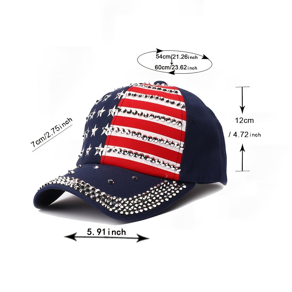 Sparkle Studded American Flag Baseball Cap Hip Hop Hat