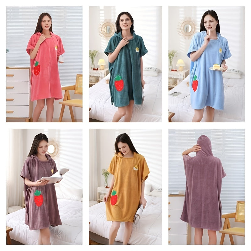 Strawberry Pattern Coral Velvet Bath Skirt for Adults