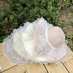 Ruffles Wide Brim Sun Hat Lace Straw Floppy Hat