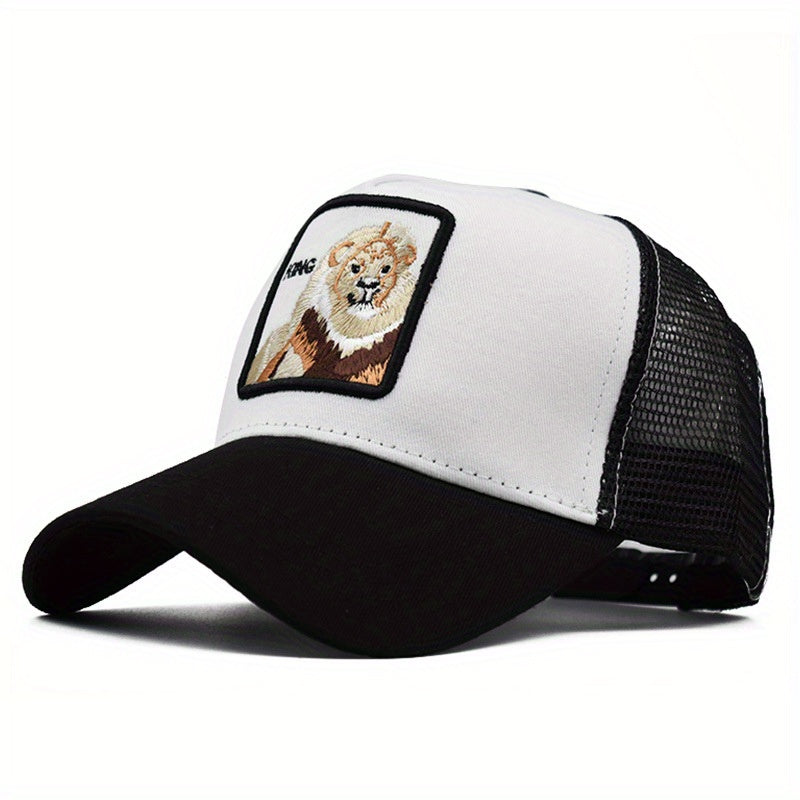 Lion Embroidery Patch Baseball Cap Mesh Trucker Hat Adjustable Sport