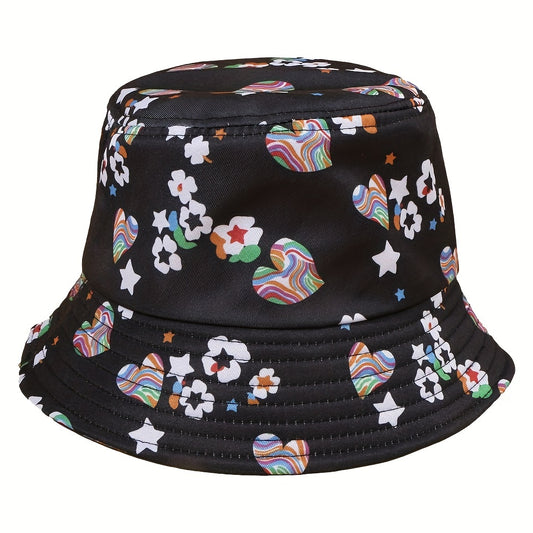 Flower Print Fisherman Hat Wide Brim Bucket Hat For Men