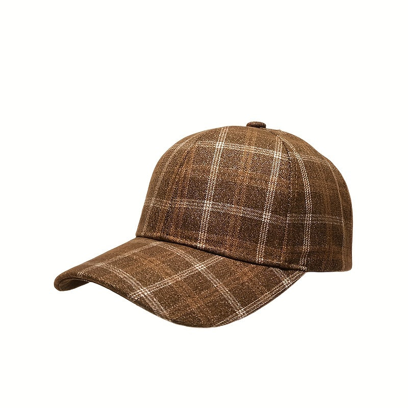 Vintage Plaid Casual Baseball Cap Sunscreen Cotton Blend Dad Hat Lightweight