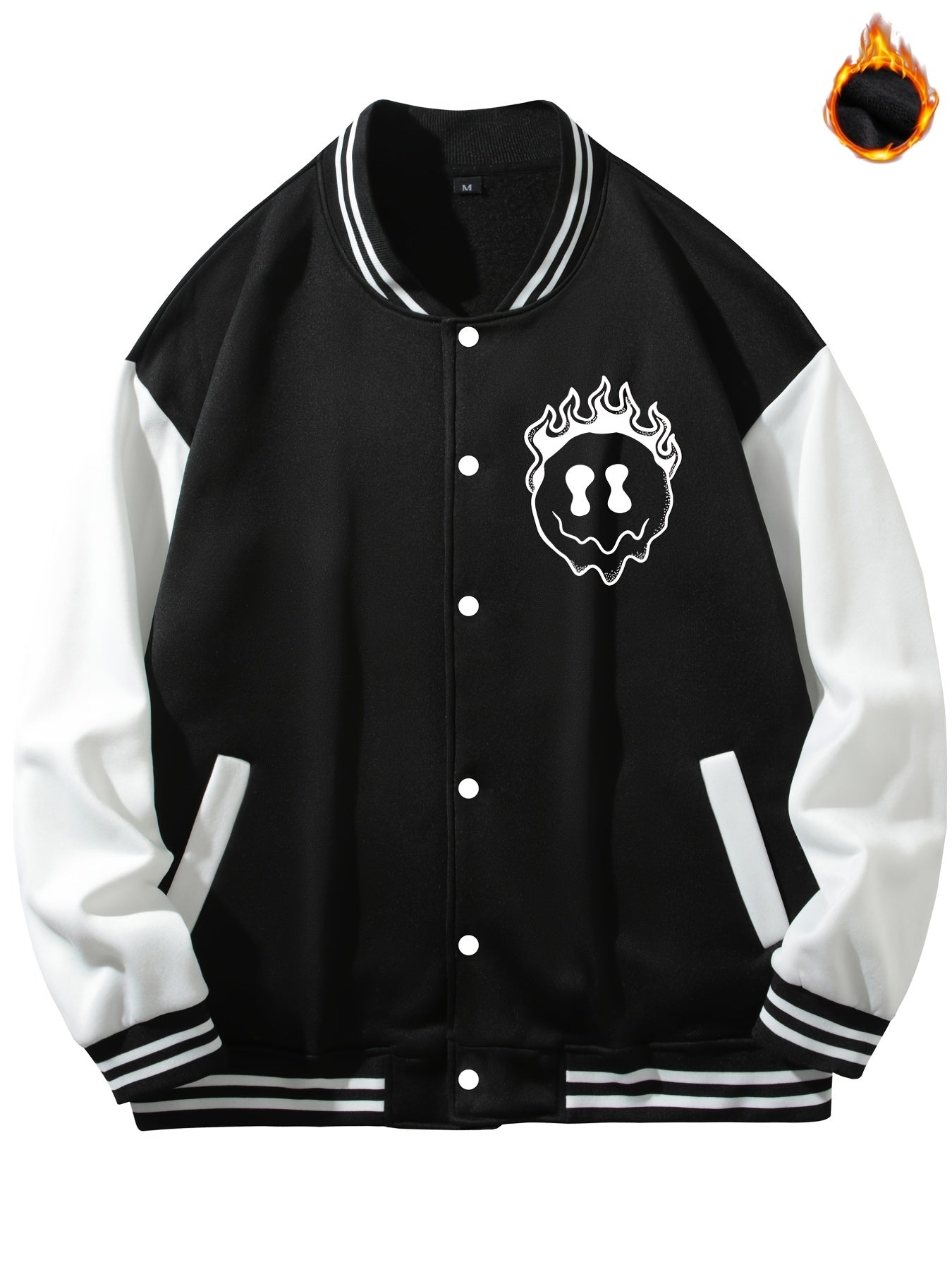 Men's Smile Print Fleece Varsity Jacket