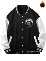 Men's Smile Print Fleece Varsity Jacket