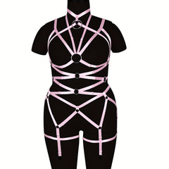 Pink Hollow Out Body Harness Bra Waistband Elastic Sexy