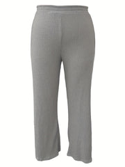  Solid Ribbed High Rise Wide Leg Pants