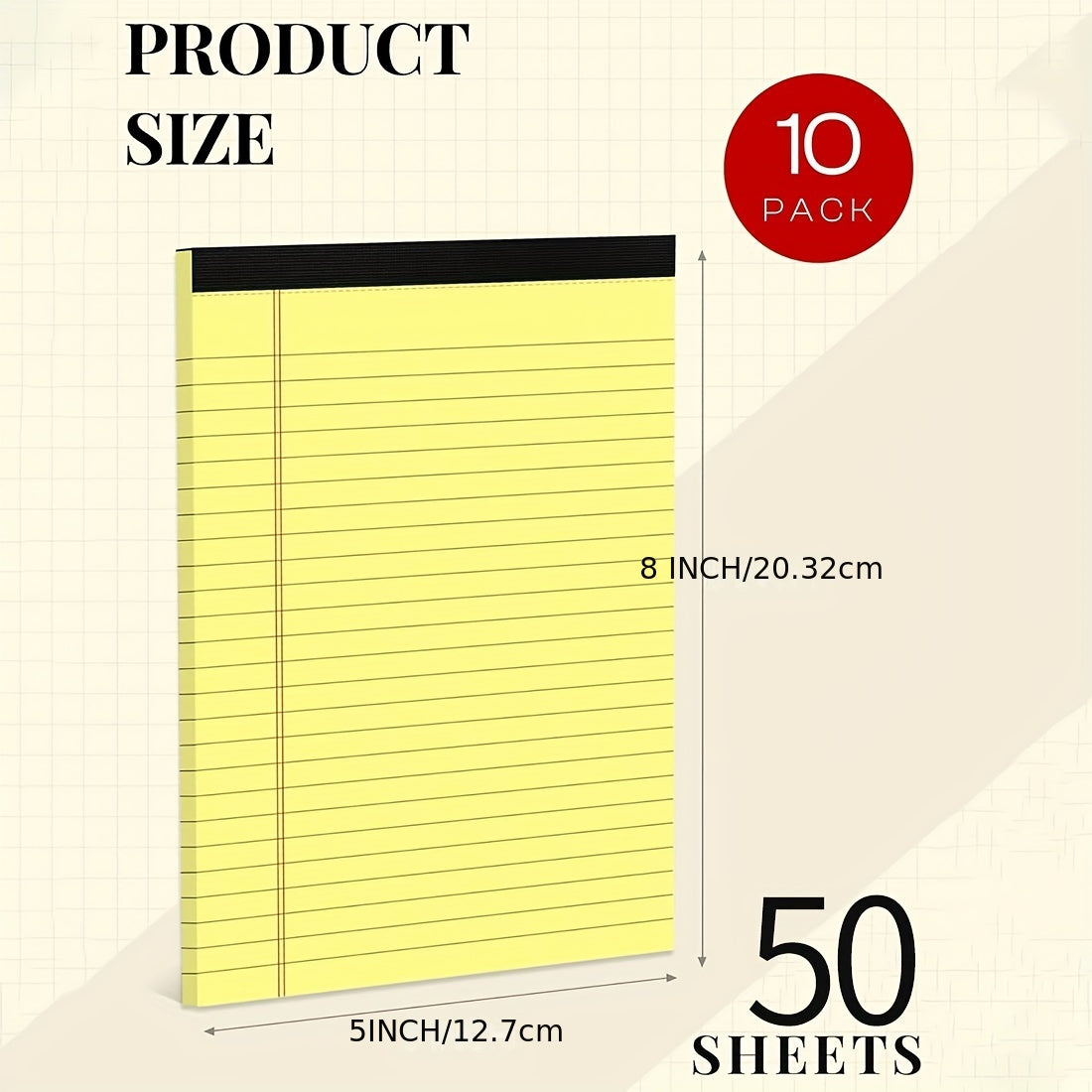10pcs Yellow Horizontal Line Notepad Work Notebook