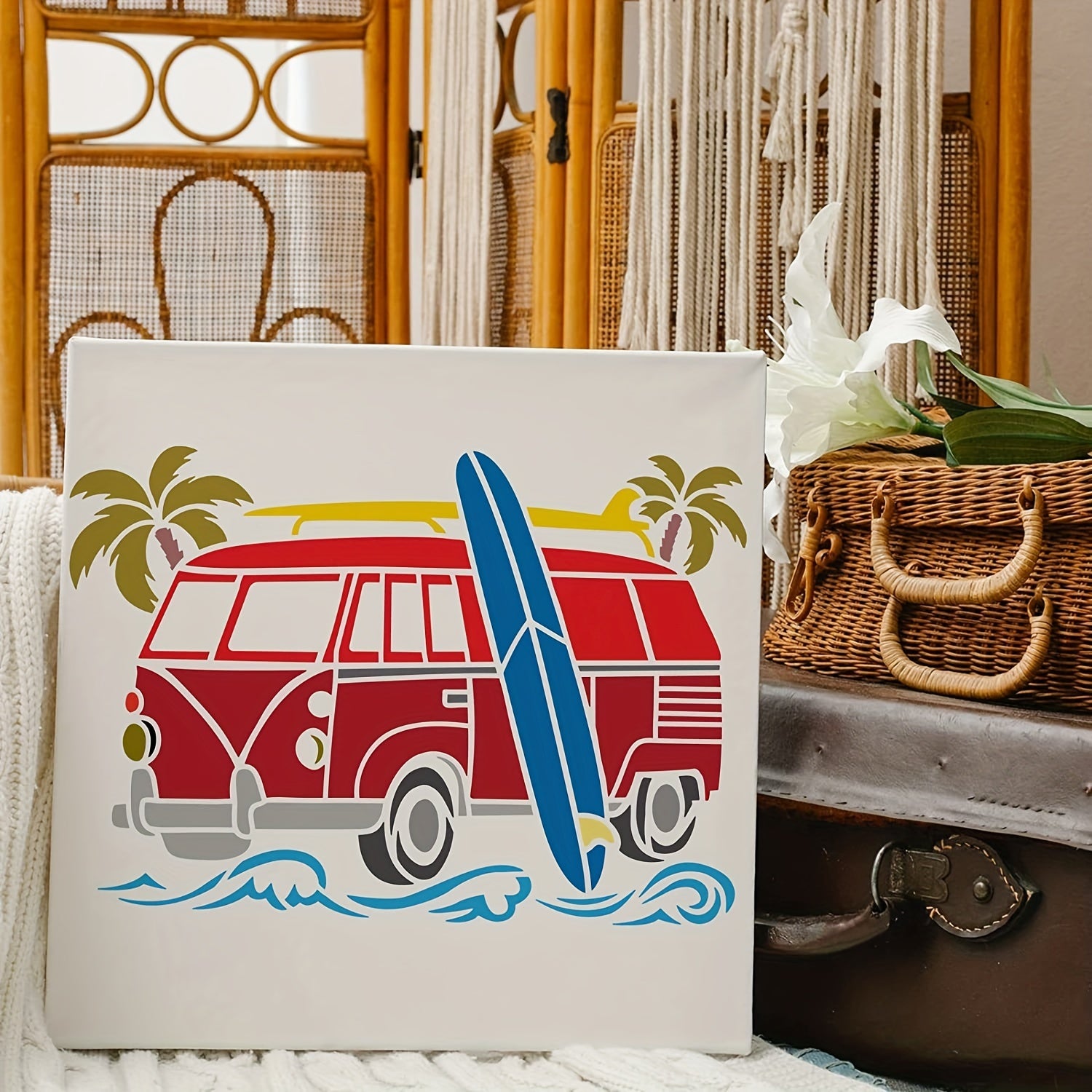 Reusable Surf Car Stencils Palm Trees Wave Painting Stencils