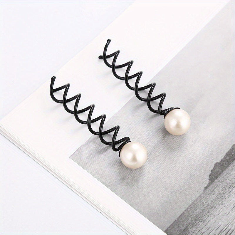 2pcs Spiral Hair Bun Maker Faux Pearl Hair Pin for Women Girls W
