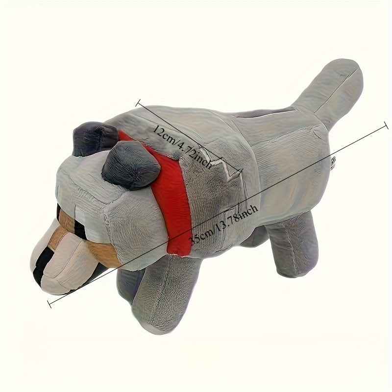 Gray Wolf Plush Toy with Red Bow Soft Stuffed Animal