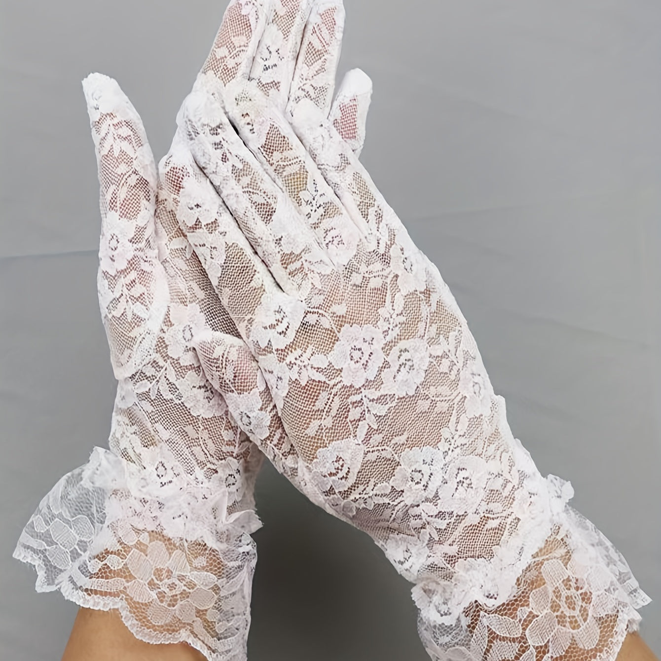 Lace Hollow Out Short Bridal Gloves Wedding Full Finger Gloves