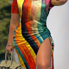 Sexy Stripe Print Bodycon Dress