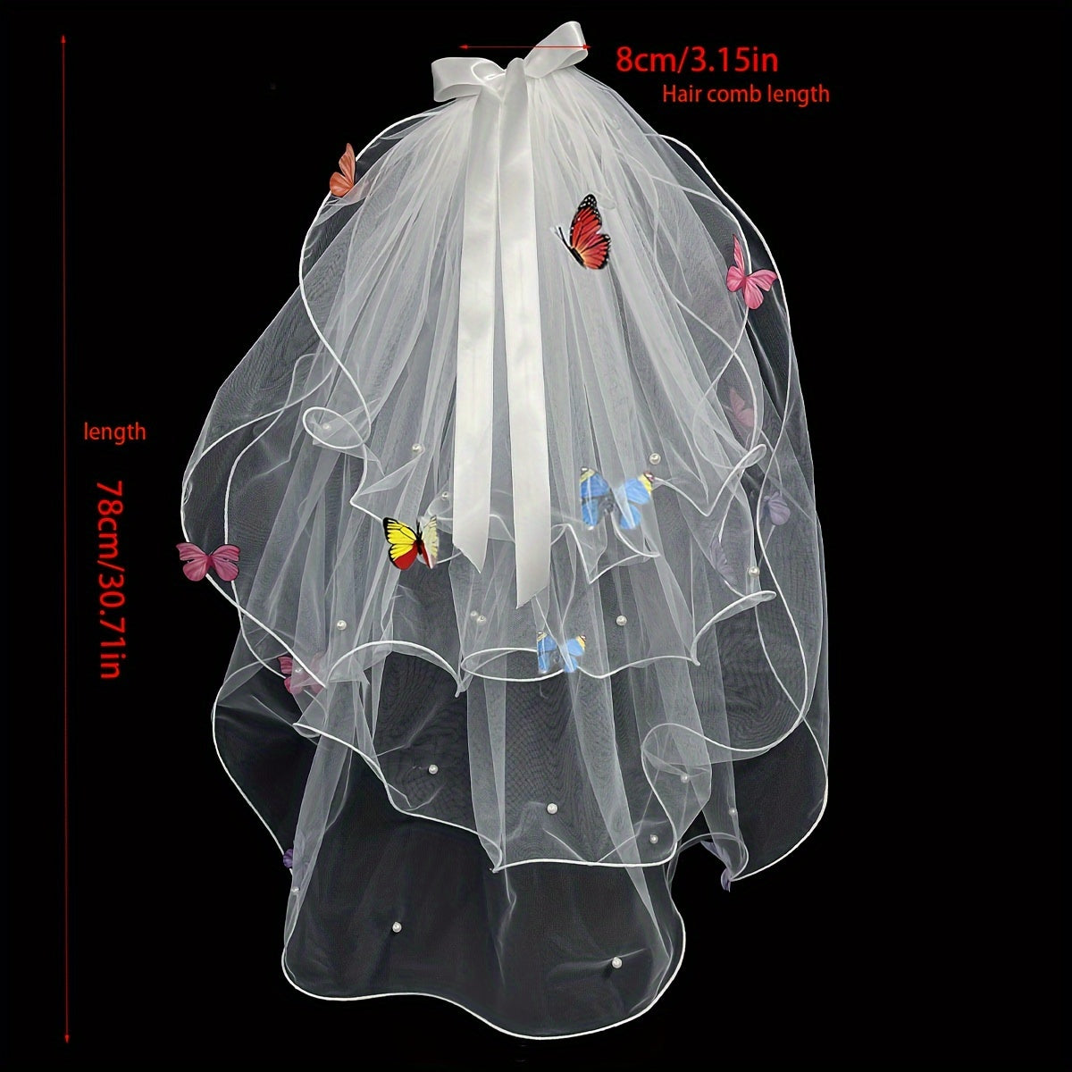 Bridal Wedding Veil Colorful Butterfly Mesh Style Veil Hairpiece