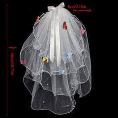 Bridal Wedding Veil Colorful Butterfly Mesh Style Veil Hairpiece
