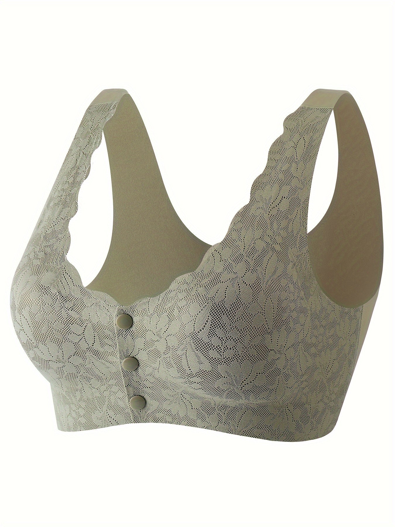 Lace Wireless Bra Scallop Trim Front Buckle Bra