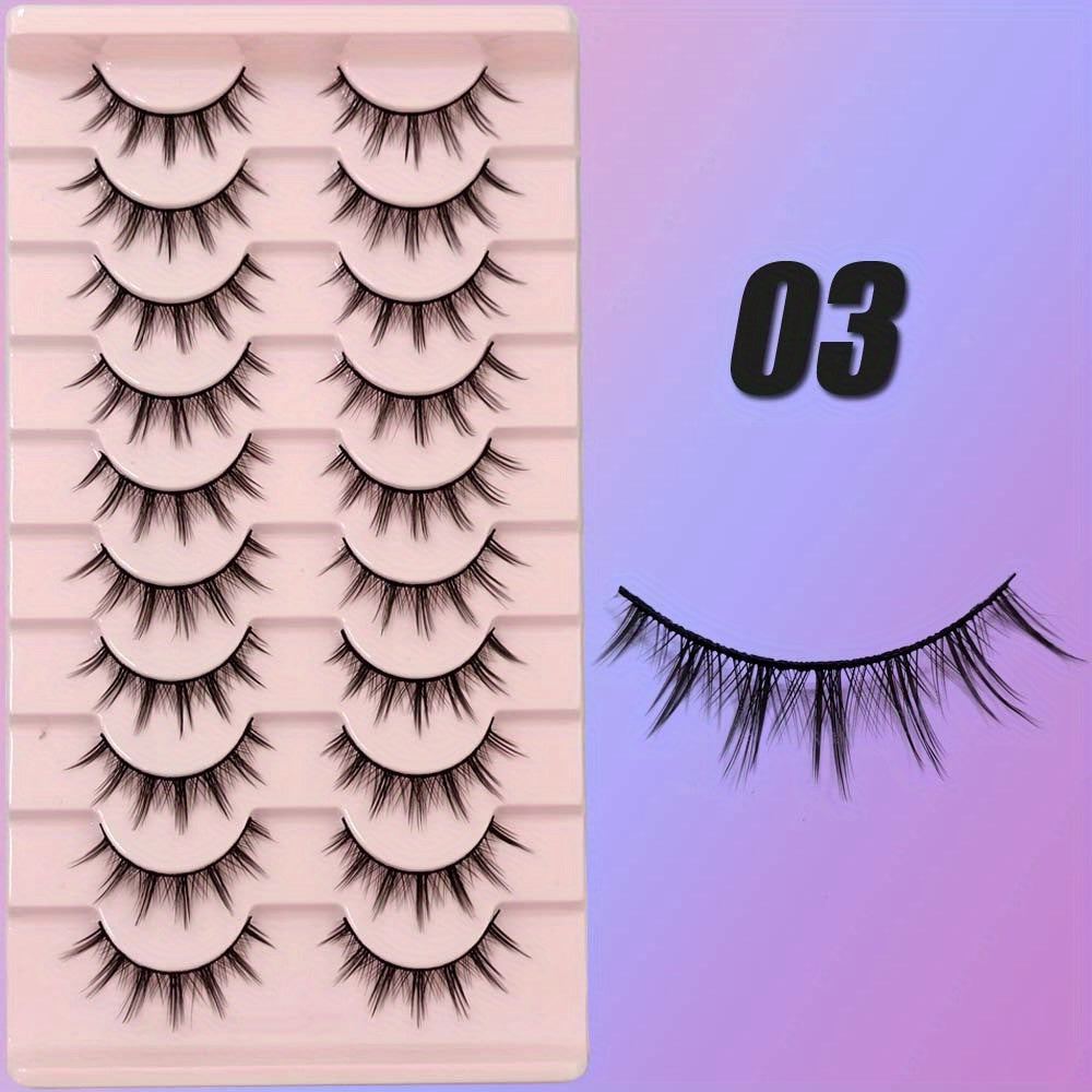 10 Pairs 3D Natural False Lashes Fluffy Soft Cross Manga Wispy Extension Makeup