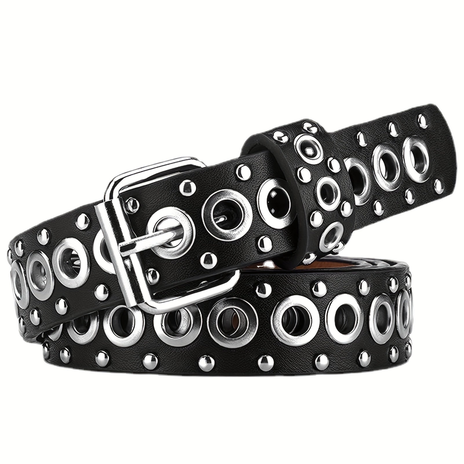 Punk Style Rivet Belt Hollow Air Eye Belt for Men and Women