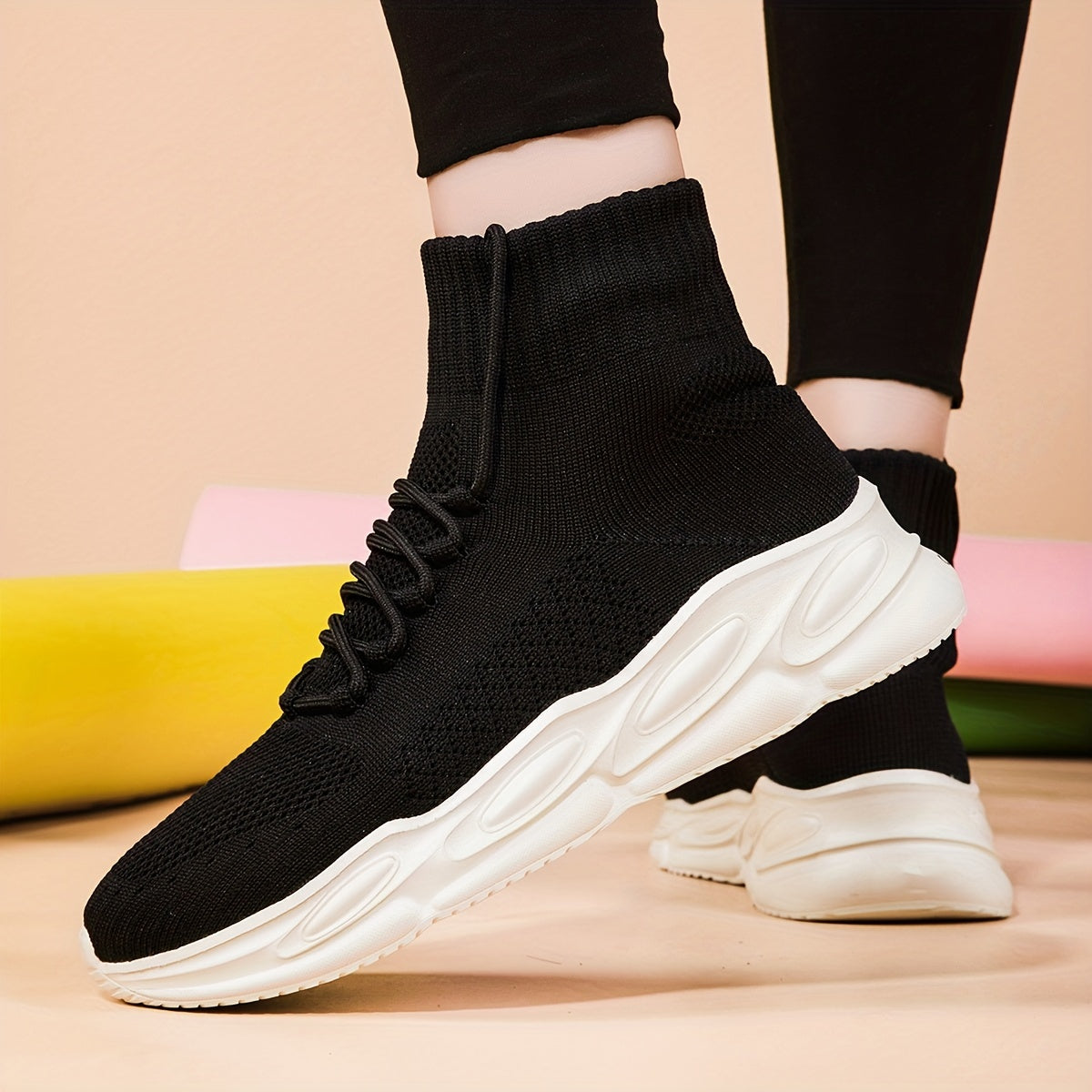 Women's High Top Knit Sneakers Platform Shoes