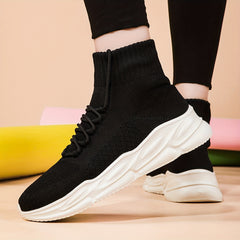 Women's High Top Knit Sneakers Platform Shoes