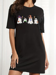 Women's Plus Ghost Print Short Sleeve Round Neck Tee Dress