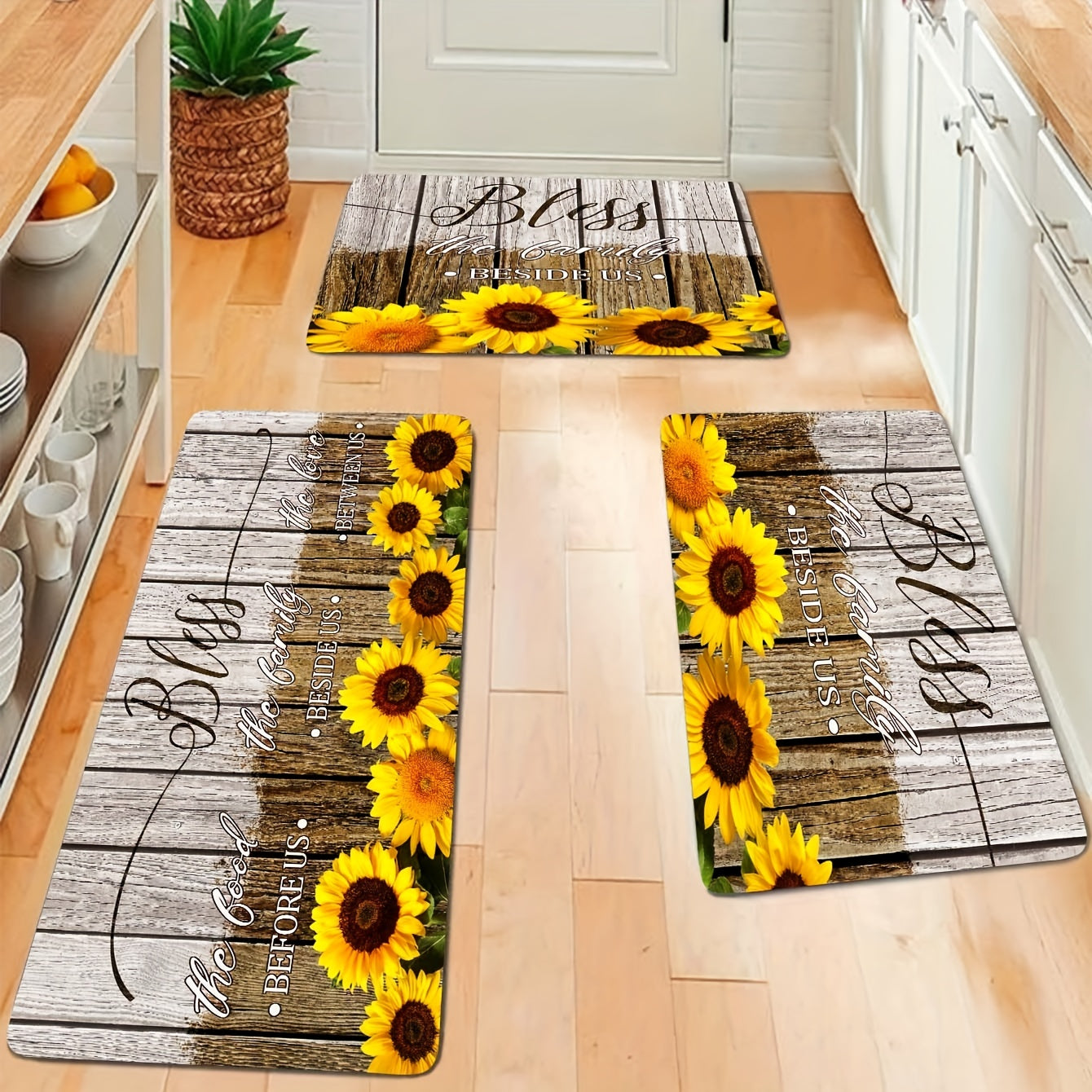 Sunflower Print Kitchen Mat Anti Slip Absorbent Bath Mat