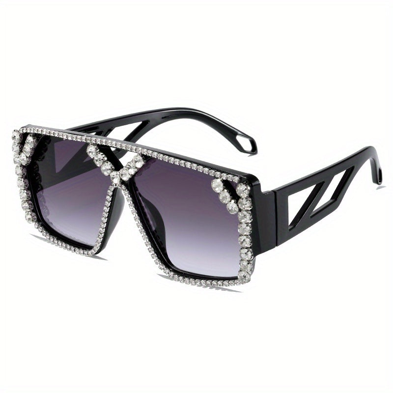 Y2K Oversized Square Sunglasses Rhinestone Gradient UV400