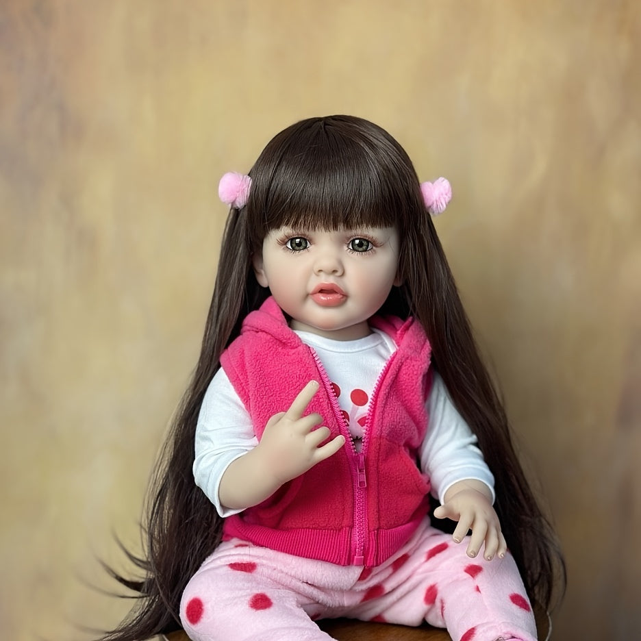 55 Reborn Dolls Soft Silicone Dolls Long Hair Real Life Doll