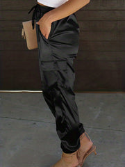 Women's Plus Solid Satin High Rise Cargo Jogger Trousers