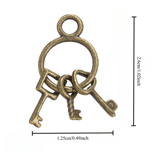 Vintage Mini Alloy Key Set in Golden Silver and Bronze for Dollhouse Decor