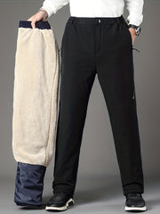 Men's Winter Warm Fleece Lined Pants Outdoor Sports Camping Straight Pants