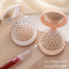 Cartoon Bear Decor Hairbrush Mirror Round Portable Comb