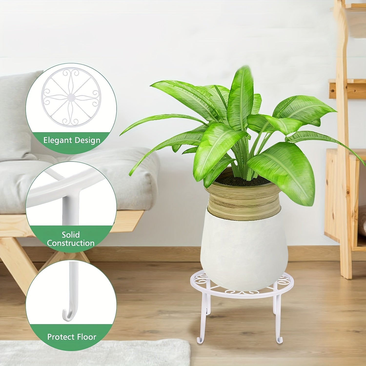 2pcs Metal Plant Supports Heavy Duty Round Iron Pot