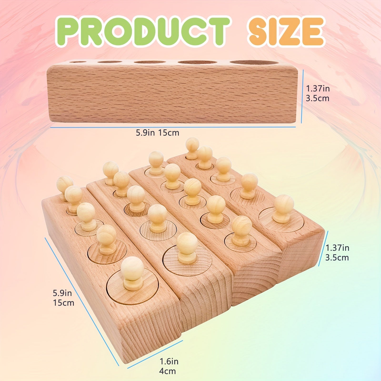 Wooden Cylinder Puzzle Toy Set 4pcs Educational Material Perception Tool