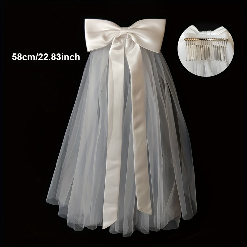 Bridal Veil with Satin Ribbon and Hair Clip for Wedding Accessory
