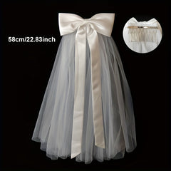 Bridal Veil with Satin Ribbon and Hair Clip for Wedding Accessory