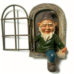 Garden Gnome Statue Elf Window Gnome Figurine Outdoor Patio Balcony Decor