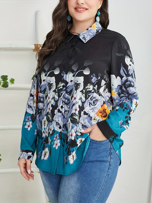  Floral Print Boho Blouse Long Sleeve Button Up Shirt Top