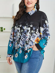  Floral Print Boho Blouse Long Sleeve Button Up Shirt Top
