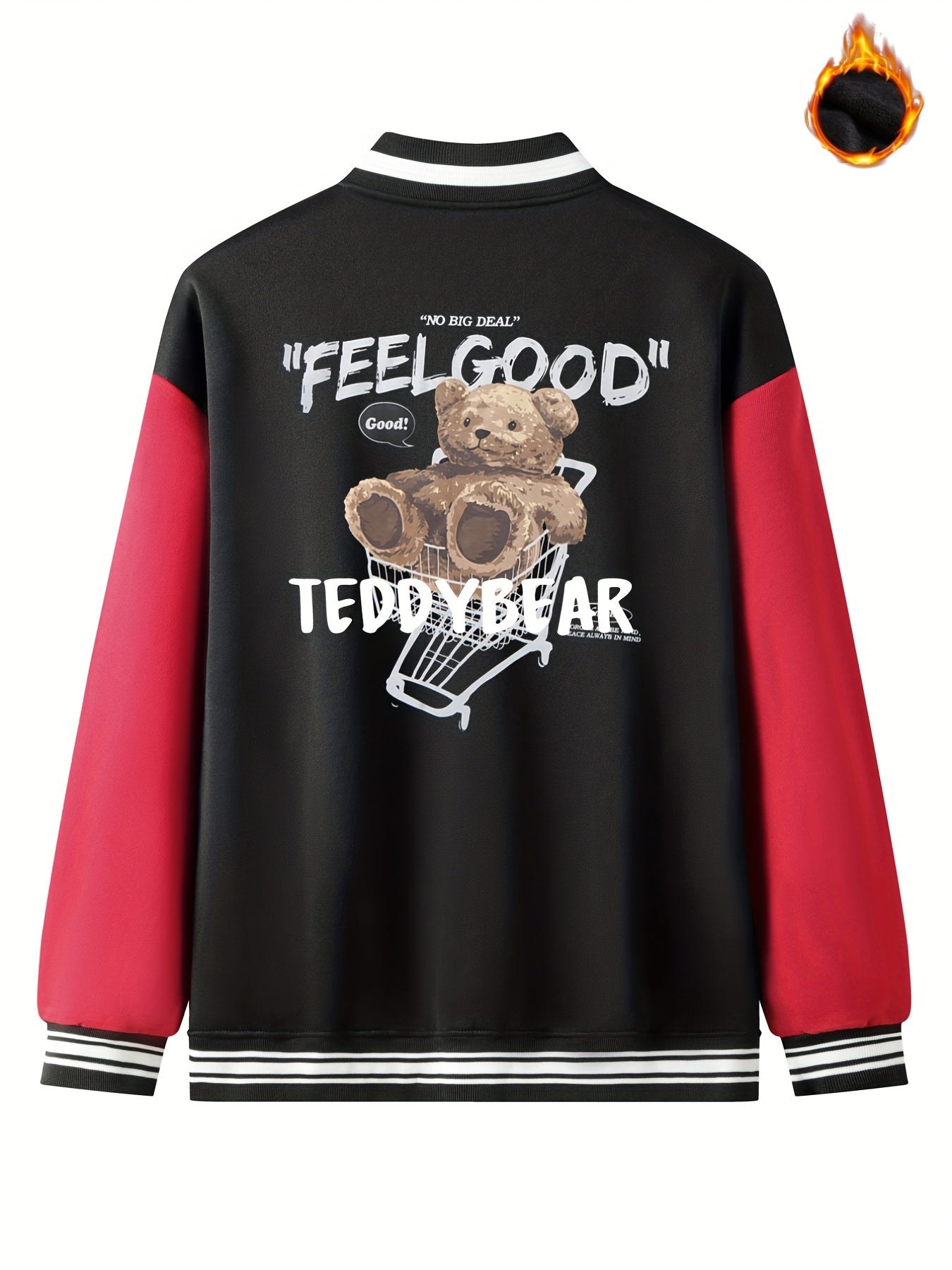 Men's Teddy Bear Print Baseball Jacket