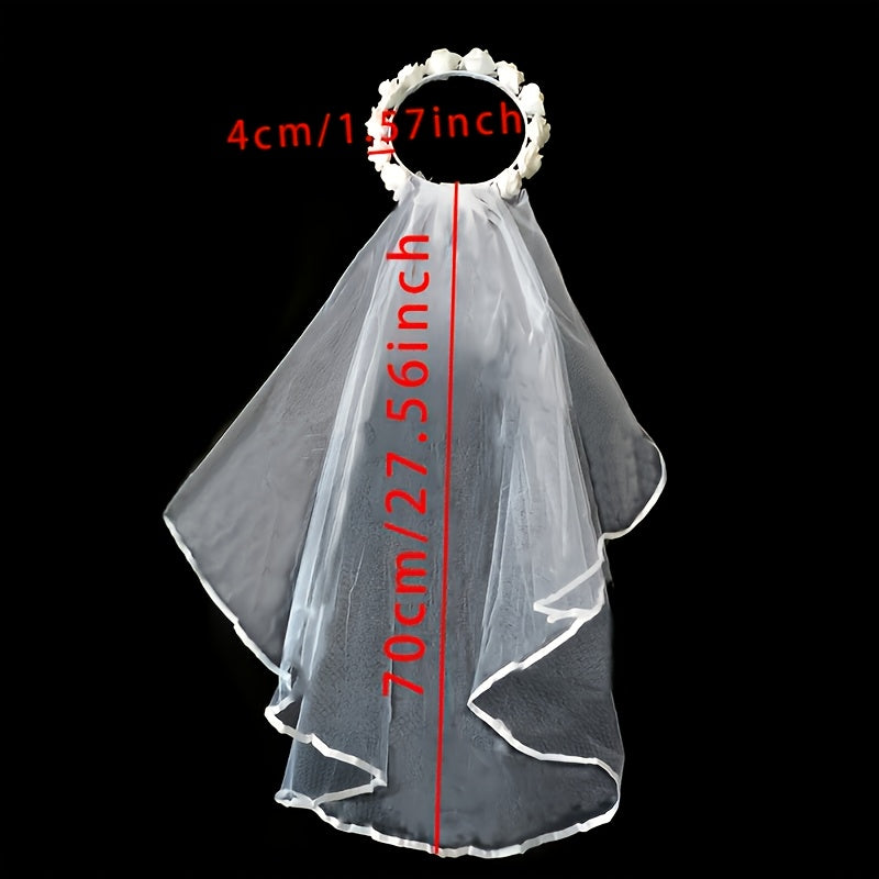 Floral Head Veil for Brides Single Rose Wreath Wedding & Bachelorette Party