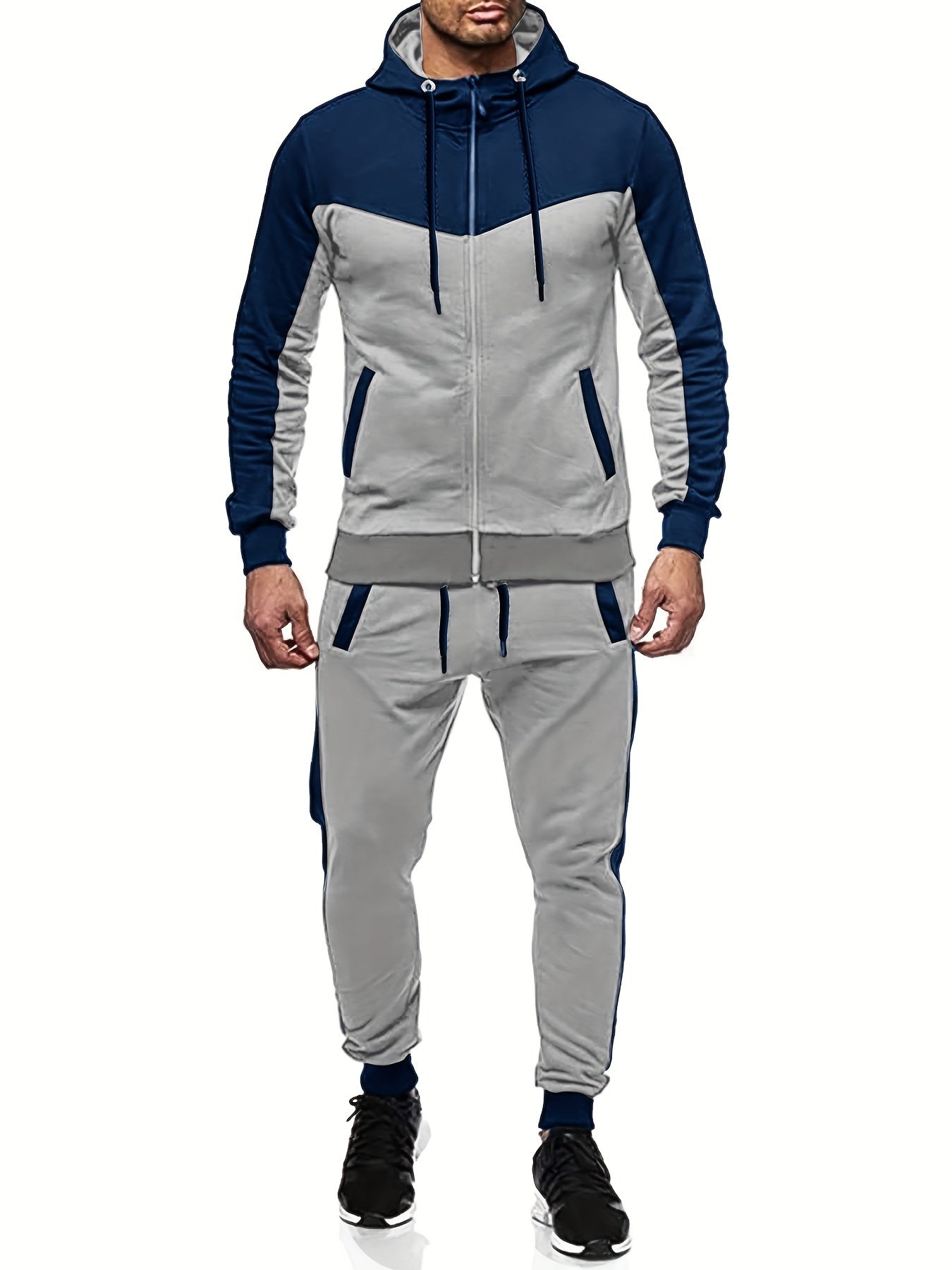 Men's Hooded Zip Jacket and Drawstring Sweatpants Set for Spring/Autumn
