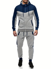 Men's Hooded Zip Jacket and Drawstring Sweatpants Set for Spring/Autumn