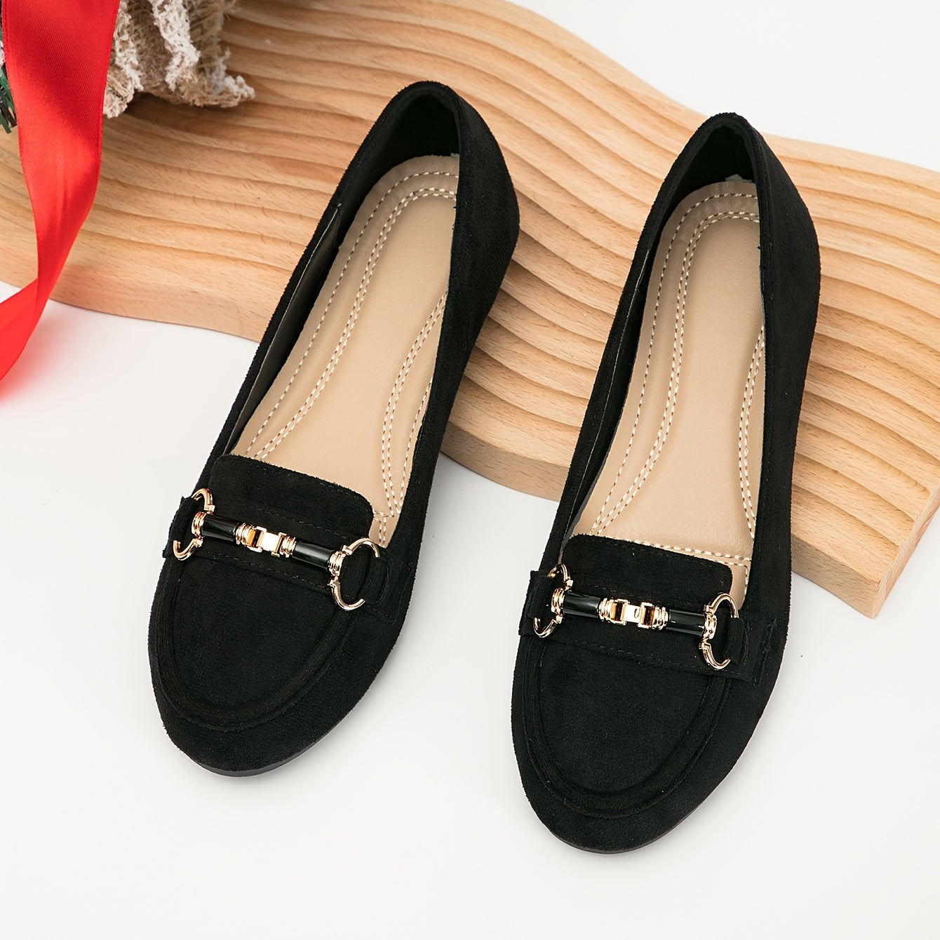 Metal Buckle Slip On Flat Loafers Casual Moccasin Shoes