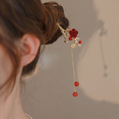 Vintage Chinese Style Plum Blossom Tassel Hair Pin Hanfu Cheongsam Accessories