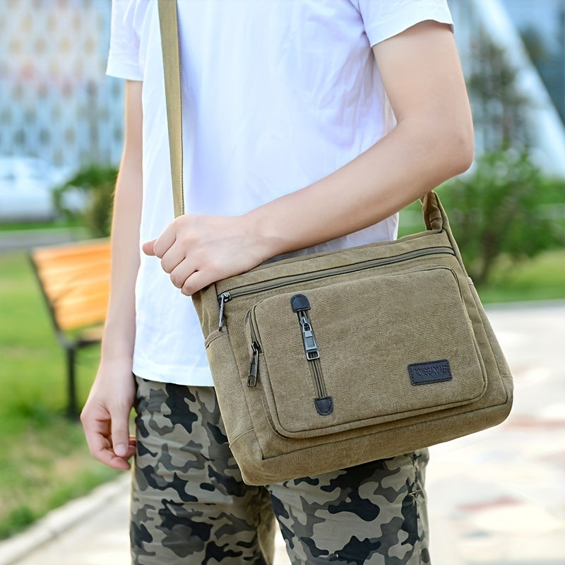 Men's Canvas Messenger Bag Solid Shoulder Satchel Durable Polyester Lining